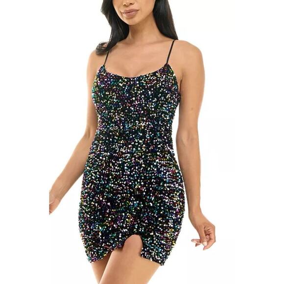 Pear Culture Multi-Colored Sequined Mini Dress Size 3/4 - Picture 5 of 7